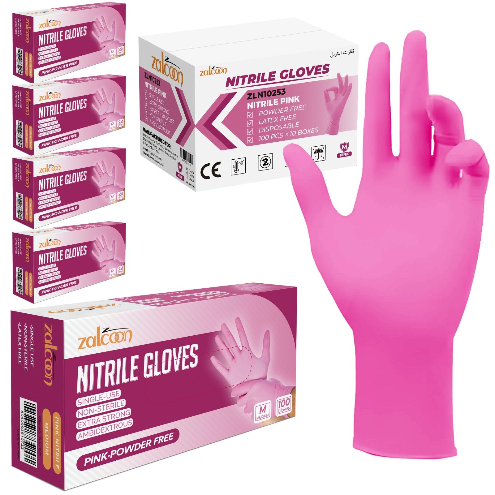 ZALCOON Nitrile Exam gloves disposable latex free Powder Free Chemical Resistance Disposable Gloves for Medical Exam, Home, Cleaning, Food Prep, Food safe and Non-Sterile (5 Pack x 100 Pieces)