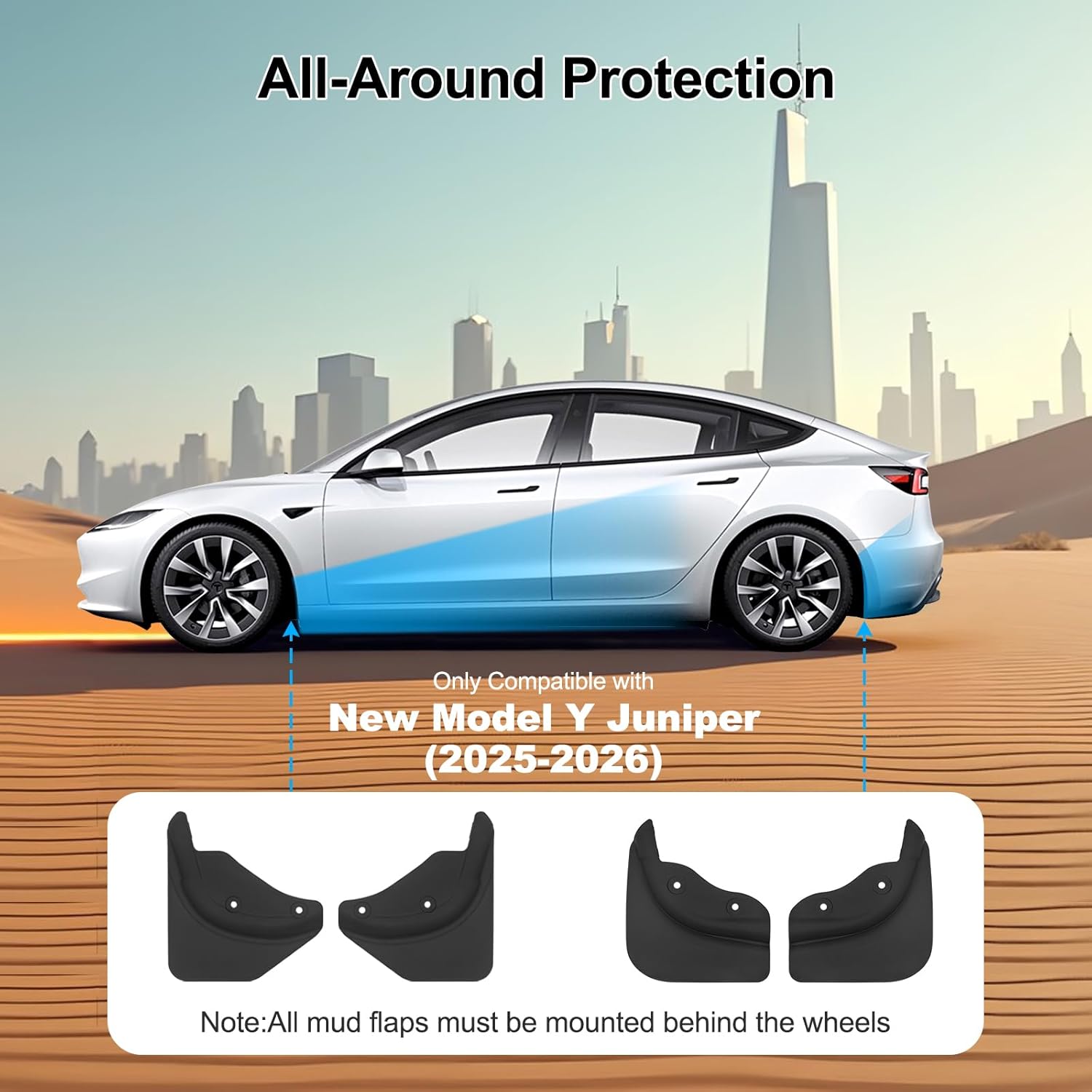 Mud Flaps for Tesla Model Y Juniper 2025 2026 No-Drill Mud Guards Splash Guards Flexible TPE PP Mudflaps Wheel & Tire Protection, Easy Installation Front & Rear Set 4Pcs - Image 7