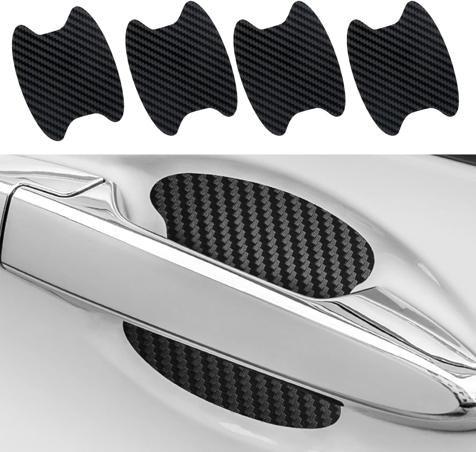 UGSHY Pack of 4 Carbon Fiber Anti-Scratches Car Door Cup Protector, Non-Marking Auto Door Handle Protective Film, Car Door Handle Sticker, Universal for Most Car Handles (Black)