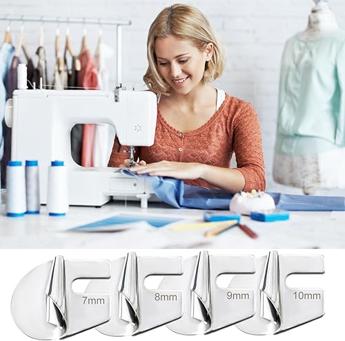 Miniatura 7 de 4 piezas de pie de dobladillo enrollado de costura, 0.39-0.394 pulgadas, 4 estilos, kit de prensatelas de dobladillo ciego, accesorios para máquina