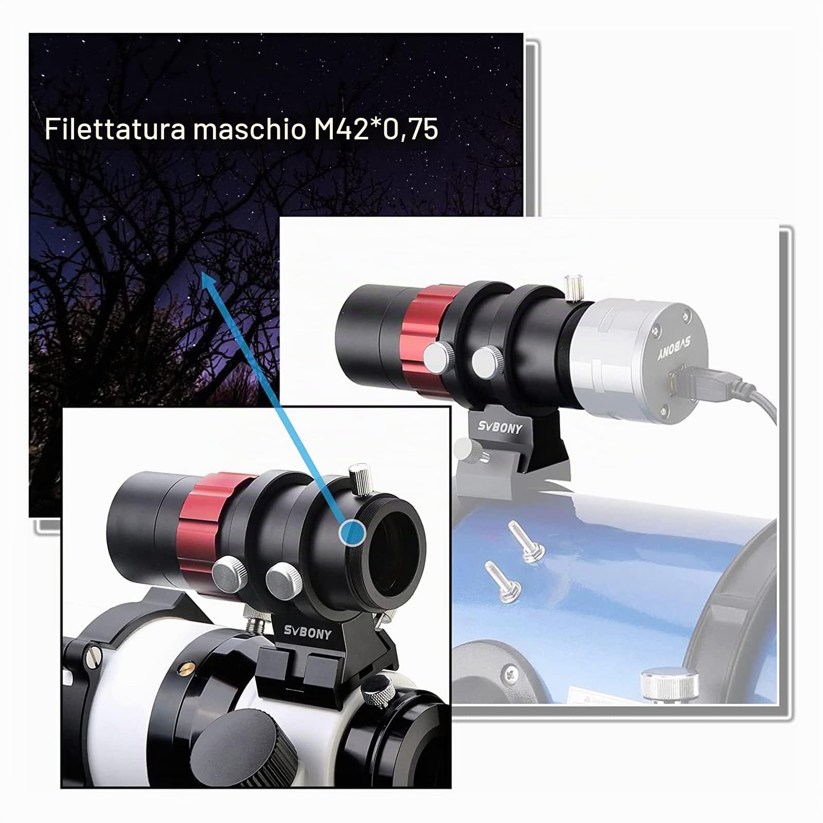 Svbony SV165 Telescopio Guida 30mm Mini Guide Scope con Focheggiatore Elicoidale F4 120 mm Multistrato Rivestimento Finder Scope Compatibile con Auto Guida Camera
