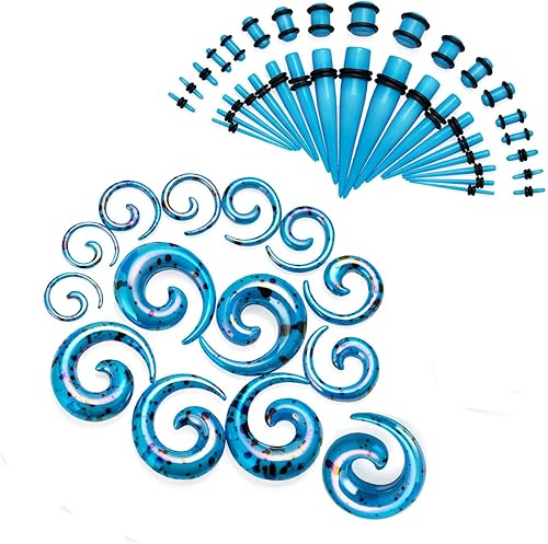 JDXN - Juego de 52 piezas de medidores acrílicos en espiral para túneles y tapones 14G-00G Iniciador de extensión de oreja