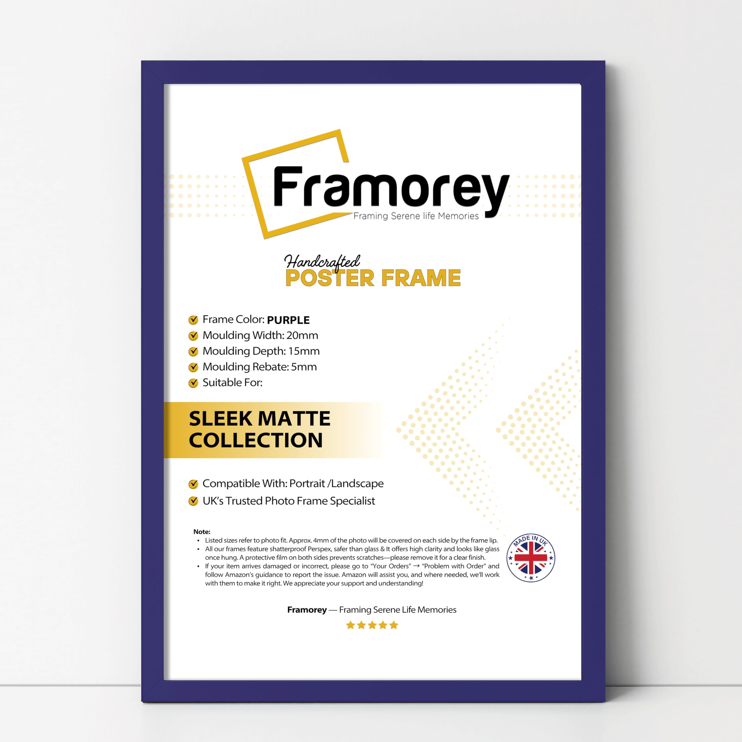 FRAMOREY Thin Matt Purple Poster Frame, Wooden Effect Photo Frames, 17x12 Inch (DIN A3) Size Picture Frames, Wall Display Hanging Photo Print Frames
