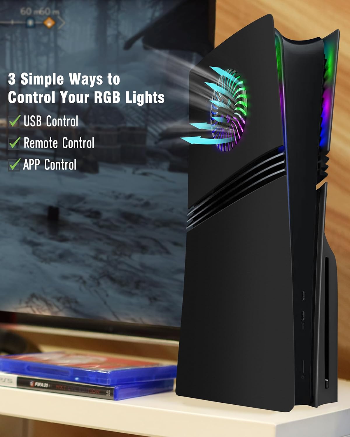 Joso Faceplate for PS5 Pro Disc Edition, Anti-Scratch Dustproof Case Replacement with RGB Ring, Cover Skin Fit for PS5 Pro CD-ROM, Plates for PlayStation 5 Pro Accessories - Disc | 2024 - Image 3