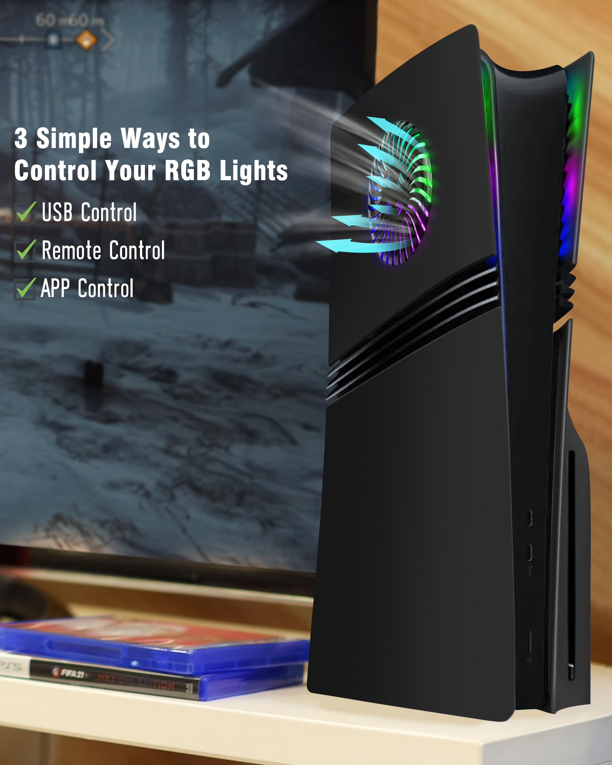 Joso Pannello frontale per PS5 Pro Disc Edition, custodia di ricambio antigraffio antipolvere con anello RGB, copertura adatta per PS5 Pro (CD-ROM), piastre per accessori PS5 Pro, nero