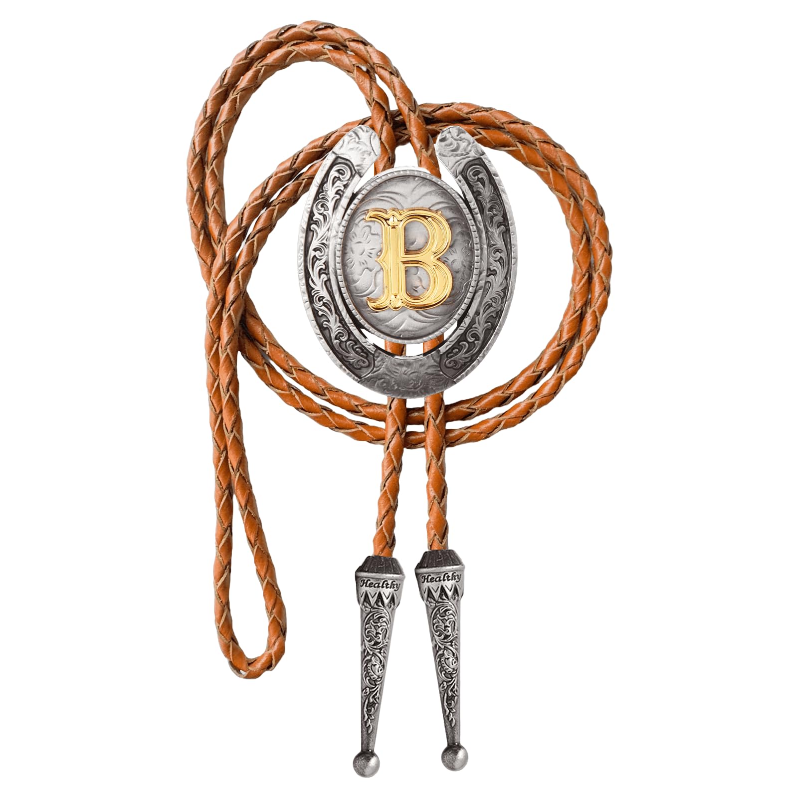 Western Cowboy Vintage Rodeo A-Z Initial Letter Bolo Tie for Men
