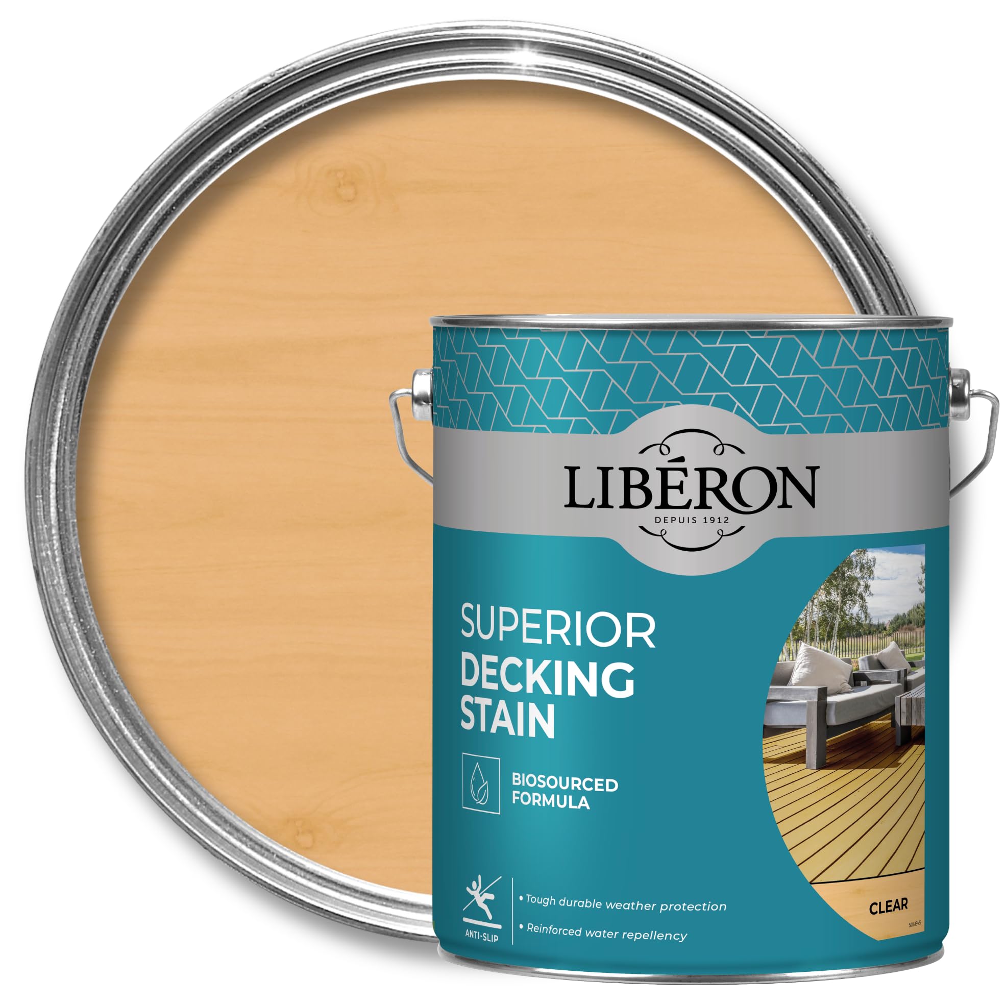 Libéron Superior Decking Stain - Durable Protection Against Extreme Weather - UV & Water-Resistant Finish - Anti-Slip - Biosourced Formula - Clear - 5 litres