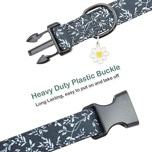 Miniatura 2 de Lindo collar de algodón para perro, patrones de flores, collares suaves y ajustables para cachorros, para hembras pequeñas, medianas y grandes, con