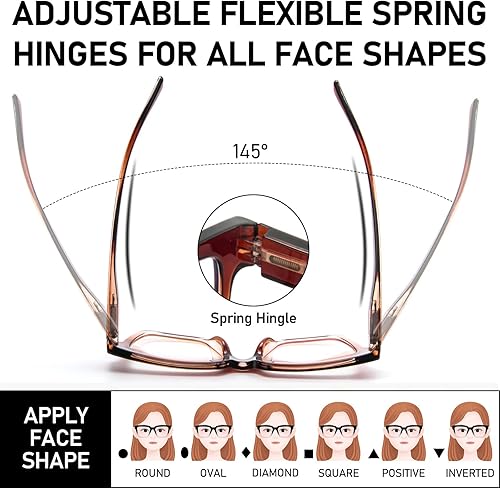 Miniatura 5 de KoKoBin Paquete de 6 lentes de lectura estilo Oprah para mujer, marco cuadrado de gran tamaño, bloqueo de luz azul, cómodos lectores