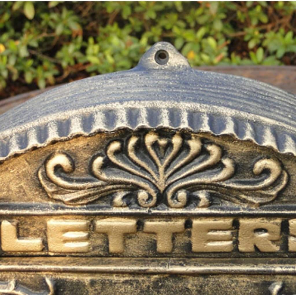 HBJWOV Cast Iron Flower Mailbox Embossed Trim Decor Bronze Look Home Garden Decorative Wall Metal Mail Post Box