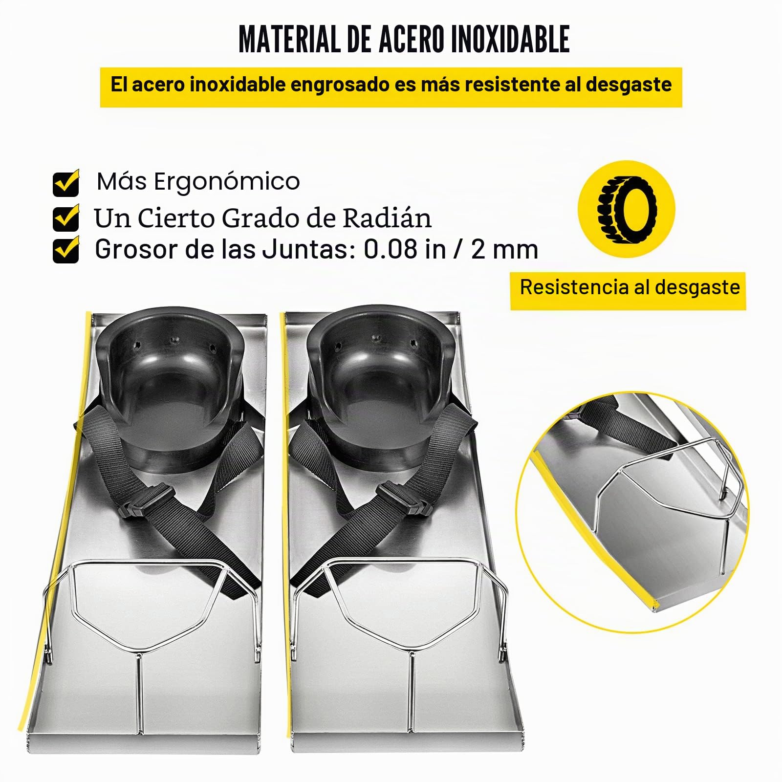 VEVOR Deslizadores de Hormigón de Acero Inoxidable y EVA 70 x 20 cm Pizarra Deslizante de Hormigón con Almohadillas, Correas y Hebillas Ensambladas Tablas Rodilleras para Pulir el Concreto 2 Piezas