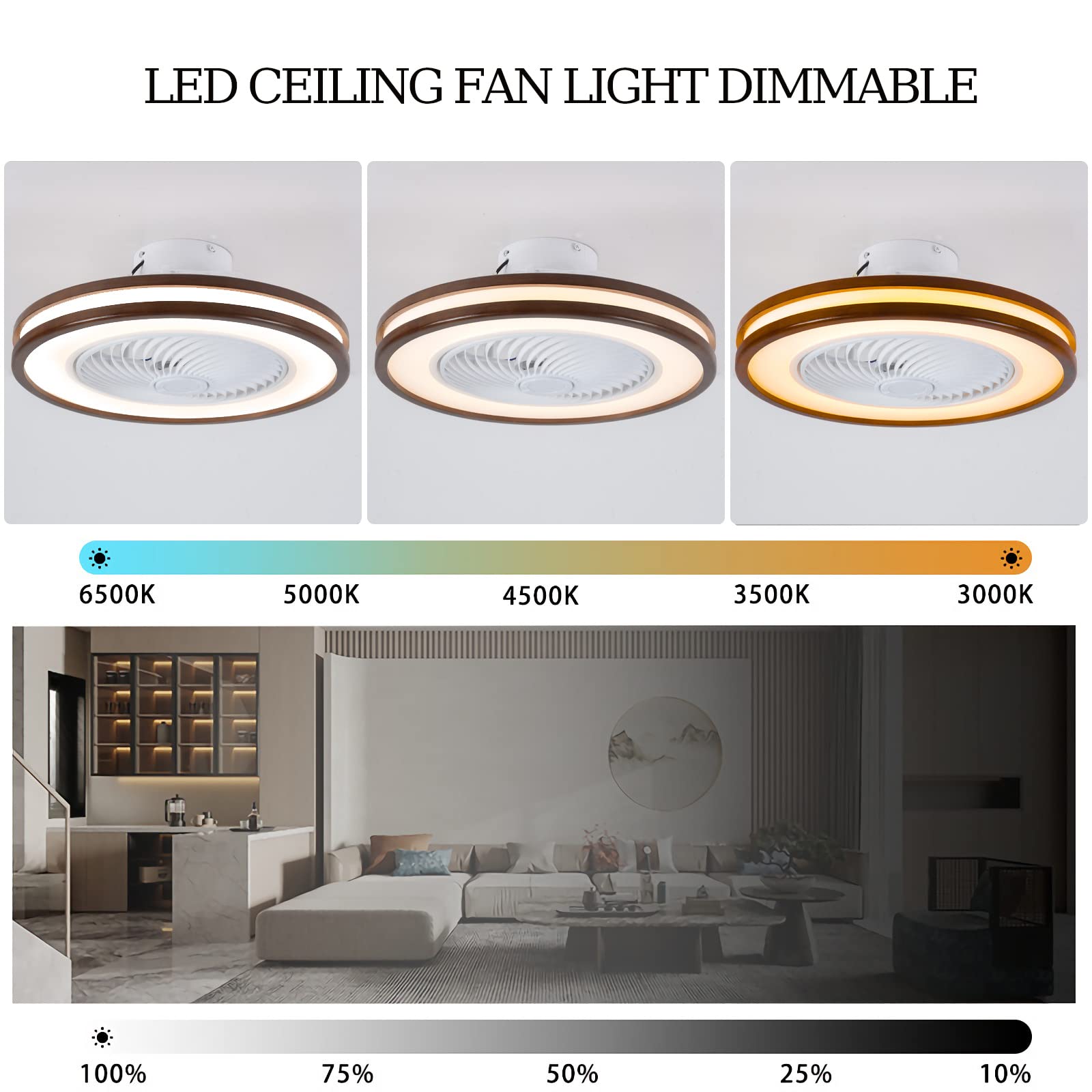 Moderne LED Dimmable Bois Lustre Ventilateur De Plafond LED Avec Telecommande Silencieux Lustre Plafonnier Moteur DC Réversible 6 Vitesses Pour Chambre Salon Plafonnier Led-A