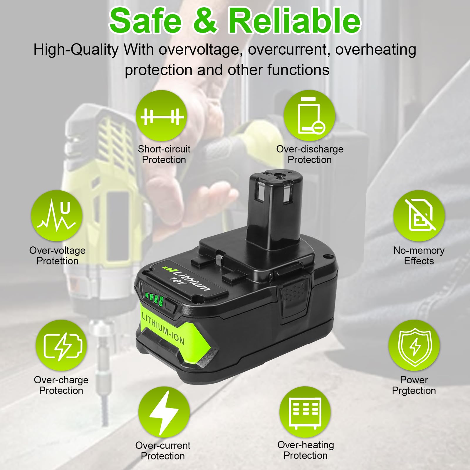 2 Pack 6000mAh 18V Lithium Battery Compatible with Ryobi 18V ONE+ Cordless Power Tools, Fits P102 P103 P104 P105 P107 P108 P109 - 4
