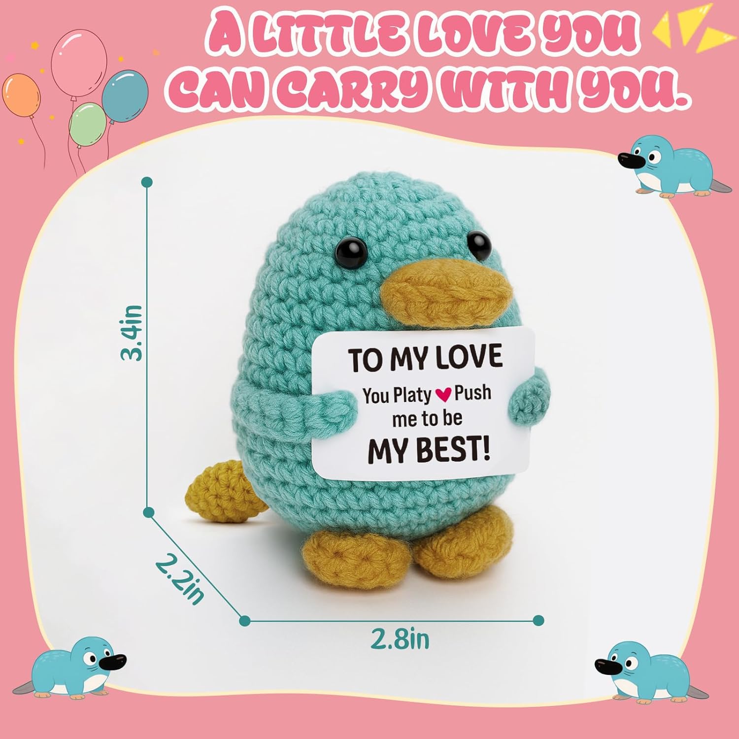 Valentine to My Love You Gifts for Her Him Girlfriend Boyfriend Wife Husband Couples -Valentines Gifts for Wife Husband Wedding Anniversary Birthday Romantic Gift for Couples Handmade Crochet Platypus - Image 5