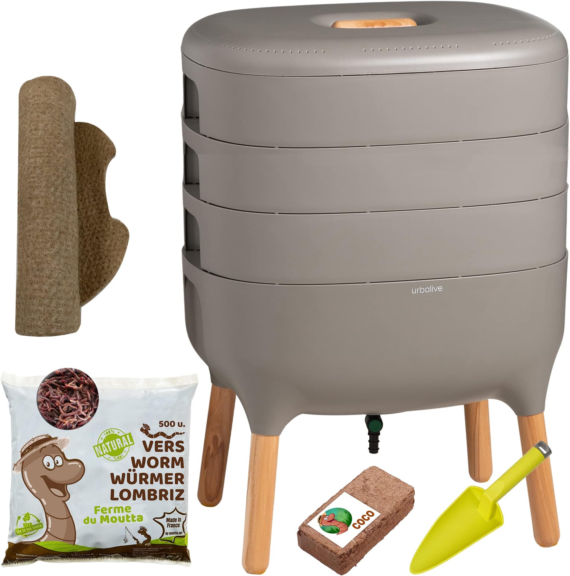 Moutta Urbalive 2 Bakjes Ivoor, Complete Kit I Wormenbak Design 250gr Compostwormen Startersubstraat Hennepmat Schep Binnen Balkon En Tuin 1012578954