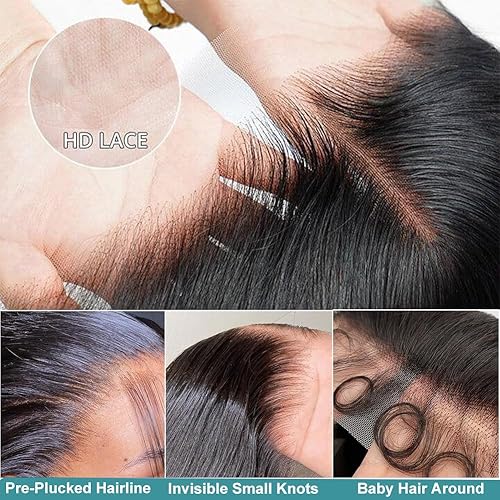 Miniatura 2 de Pelucas de cabello humano ondulado con encaje frontal HD, cabello humano prearrancado con abuelitos, densidad 150, sin pegamento, cabello humano de