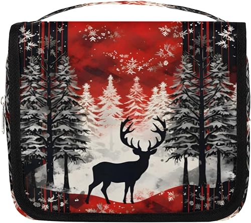 Funny Winter Christmas Style Toiletry Bag for Women, Travel Makeup Organizer with Hanging Hook, Traveling Cosmetic Bags for Toiletries Accessories