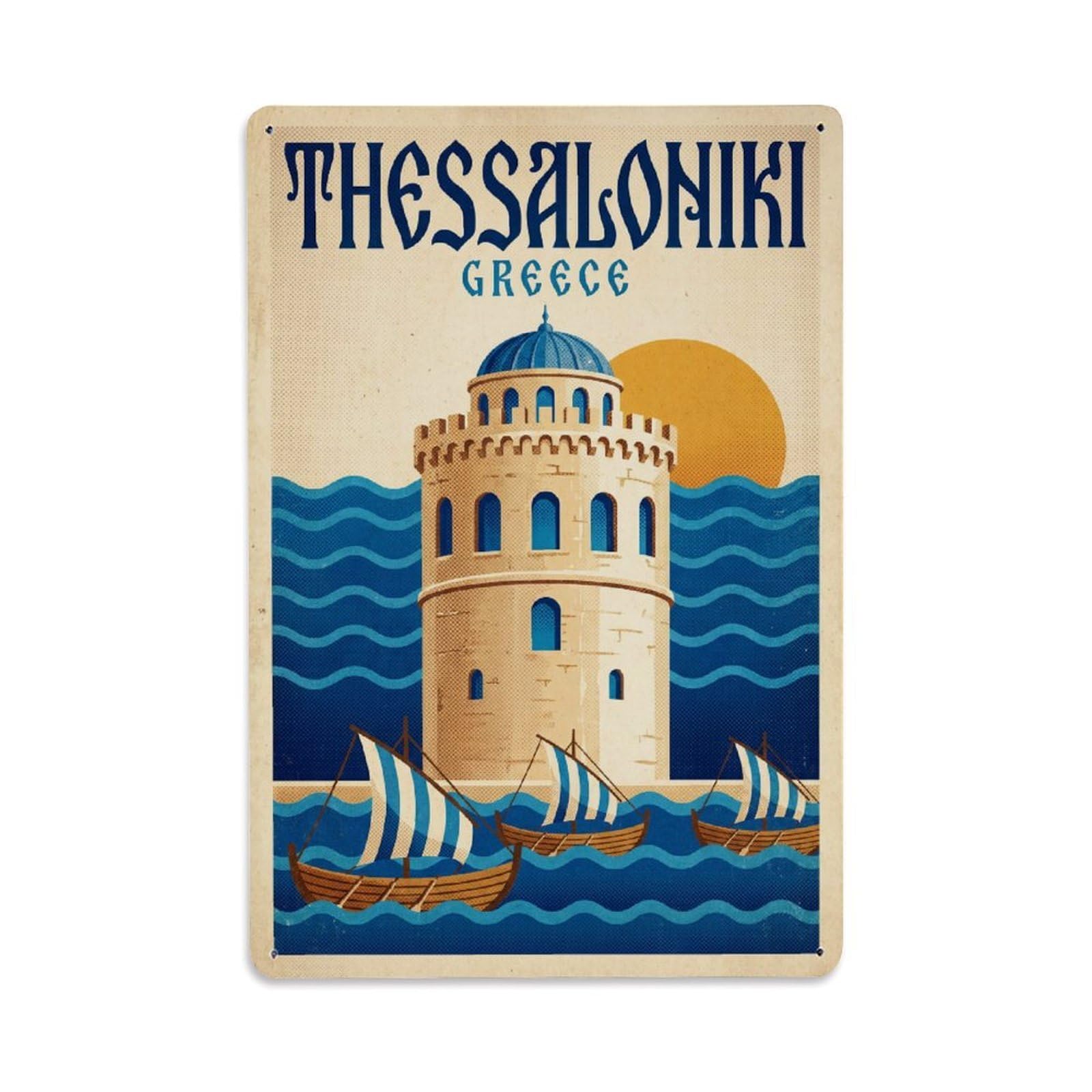 Vintage Greece Thessaloniki Travel Metal Tin Sign