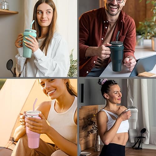 Miniatura 8 de Sursip Vaso de 40 onzas, con aislamiento de acero inoxidable con asa no extraíble, mantiene las bebidas frías hasta 24 horas, a prueba de sudor,