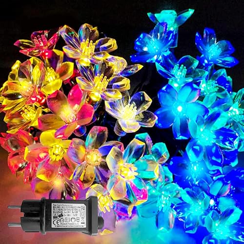 11M LED Lichterkette mit Stecker 88 LED Kirschblüten Wasserdicht Innen Weihnachten Lichterketten Mit Stecker Strombetrieben mit Stecker, ideal für Weihnachtsdeko Party Bäume Terrasse usw. Mehrfarbig Cover