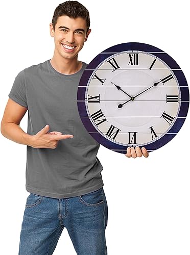 Miniatura 7 de Mofine Relojes de pared para decoración de sala de estar, reloj de pared grande de 24 pulgadas, funciona con pilas, reloj de pared costero de madera