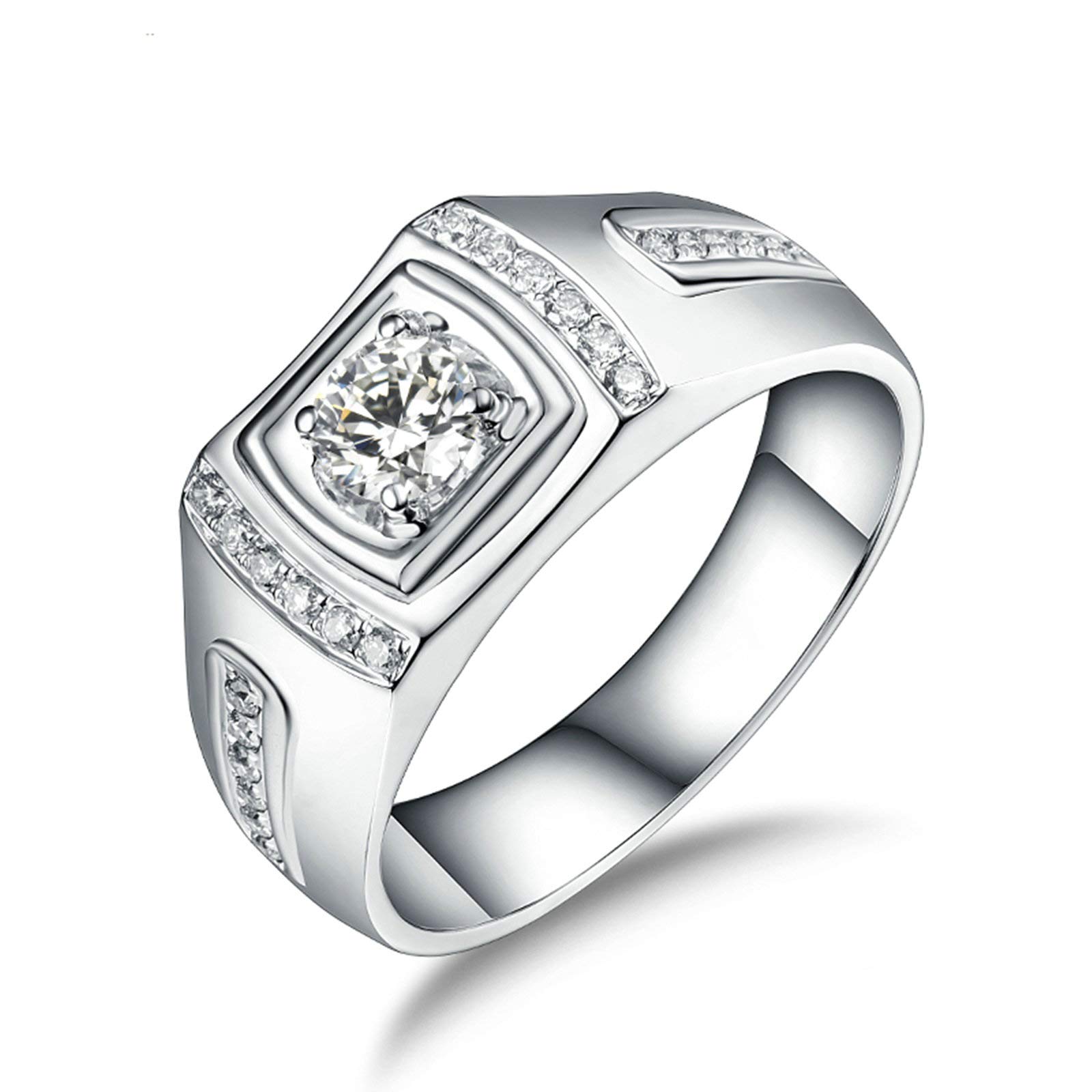 DaesarAnillos Hombre Oro Blanco 18K,Redondo Diamante 0.3ct,Plata