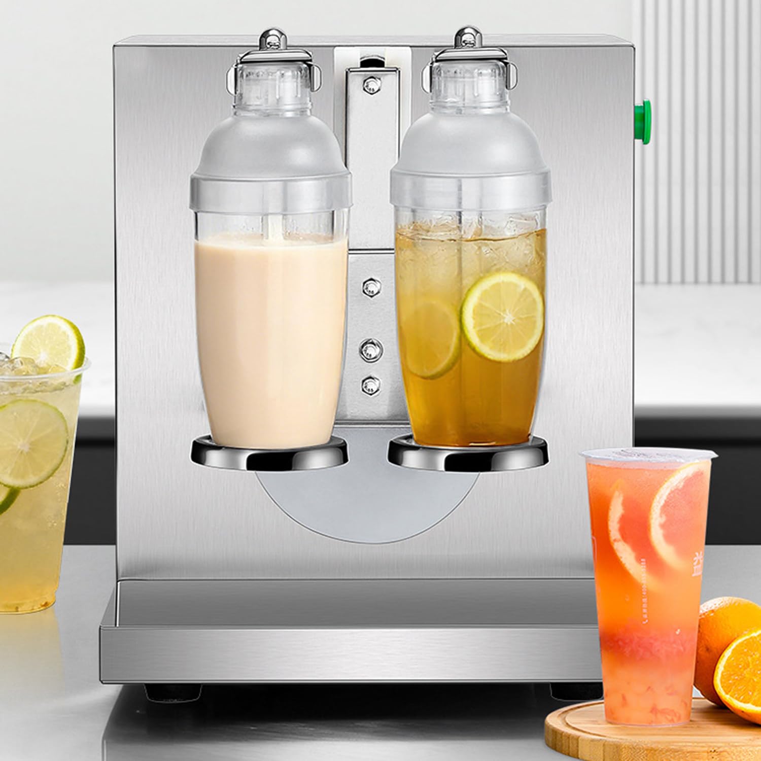 RETRIN Automatic Milk Tea Shaker,Stainless Steel Smoothie Shaker Machine,Double-Headed Design,Adjustable Speed,with 2x1000ml PC Cups and Smart Timer,for Bubble Tea & Coffee Shops