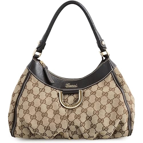 WHAT GOES AROUND COMES AROUND Women's Pre-Loved Gucci Brown Canvas D Ring Abbey Shoulder Bag
