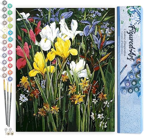 Vista 489 de Figured'Art - Juego de pintura por números, lienzo enrollado sin marco, para manualidades, para adultos, 16 x 20 pulgadas, jarrón de peonías