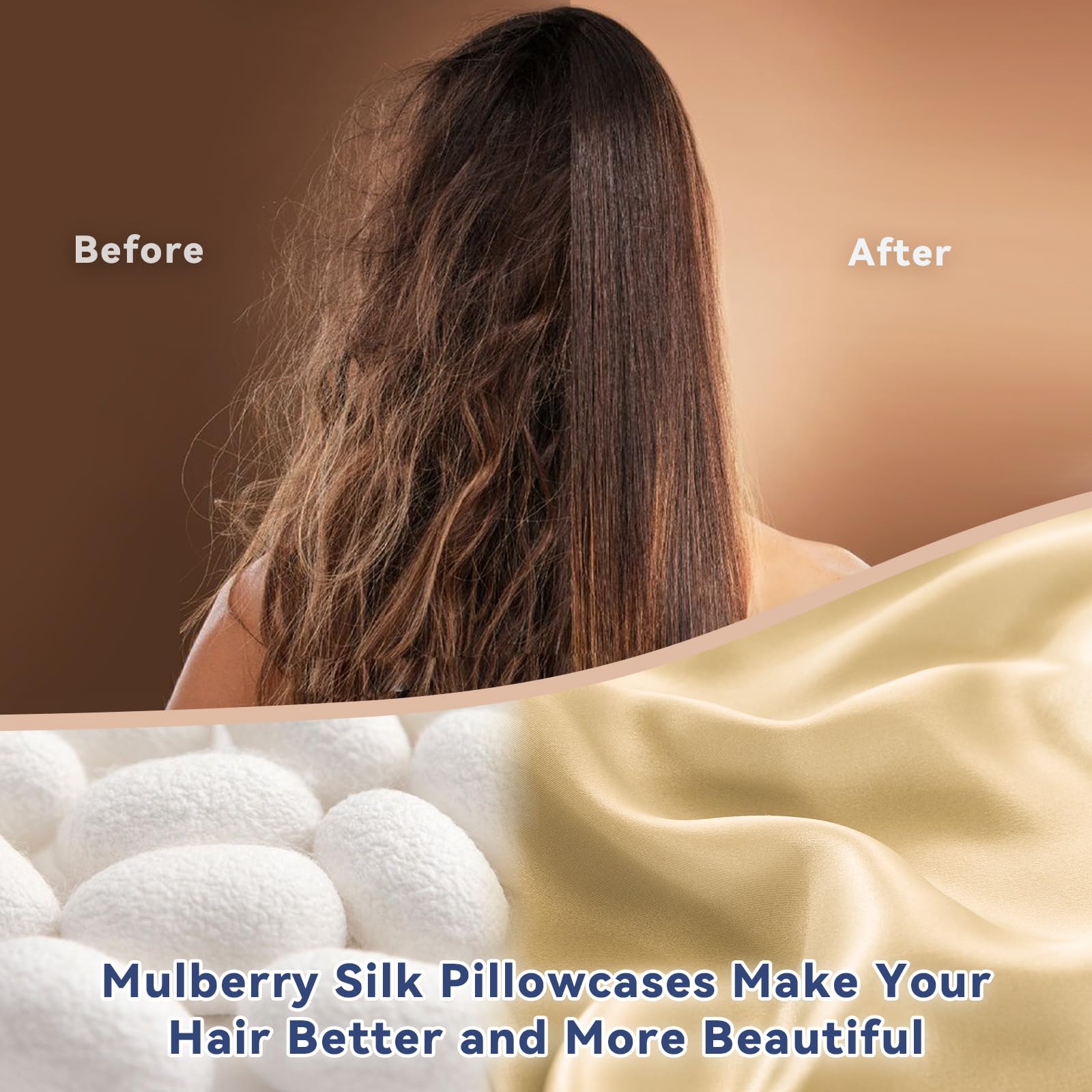 Jaciu Federa 100% seta, per capelli e pelle, federa in seta di gelso su entrambi i lati 21 Momme 600 fili morbidi e traspiranti （Champagne, 51x76cm, 1 pezzo）