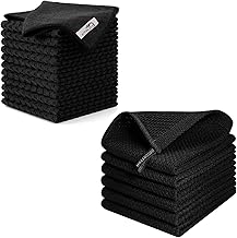 Kitinjoy 100% Cotton Kitchen Dish Cloths (6 Pack,12 X 12 Inches, Black) Microfiber Cleaning Cloth (12 Pack 12 x12 Inches, Black)