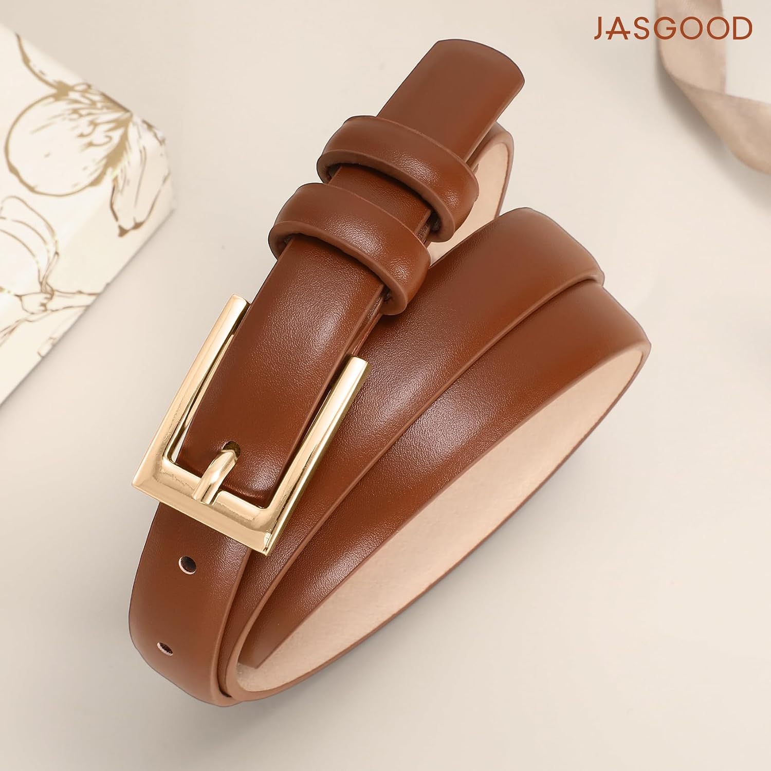 JASGOOD 2 Pack Women Skinny Leather Belt for Pants Jeans Ladies Thin Waist Belt for Dress Casual Wear and Formal 0.7” Width image 3