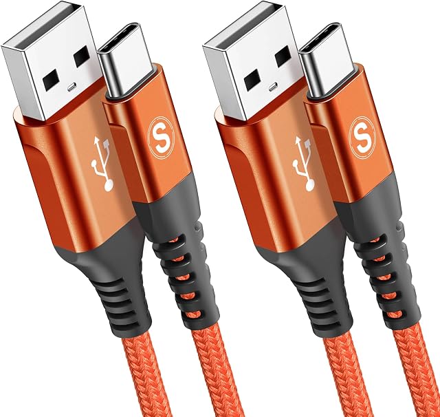 2-Pack 2M USB C Cable 3.1A Fast Charger Cable Braided Compatible for Samsung Galaxy Flip/Fold z3 S10 S9 S8 S20 S21 S22 A02s A03s A12/13 A21s/22/20 A32 A52s/51 A70/71/72 Note 20/10,Google Pixel,Oneplus
