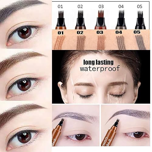 Miniatura 5 de Aturmc Lápiz de cejas de 4 puntos con punta de microhorquilla, duradero, resistente al agua, resistente a las manchas, no es fácil de quitar