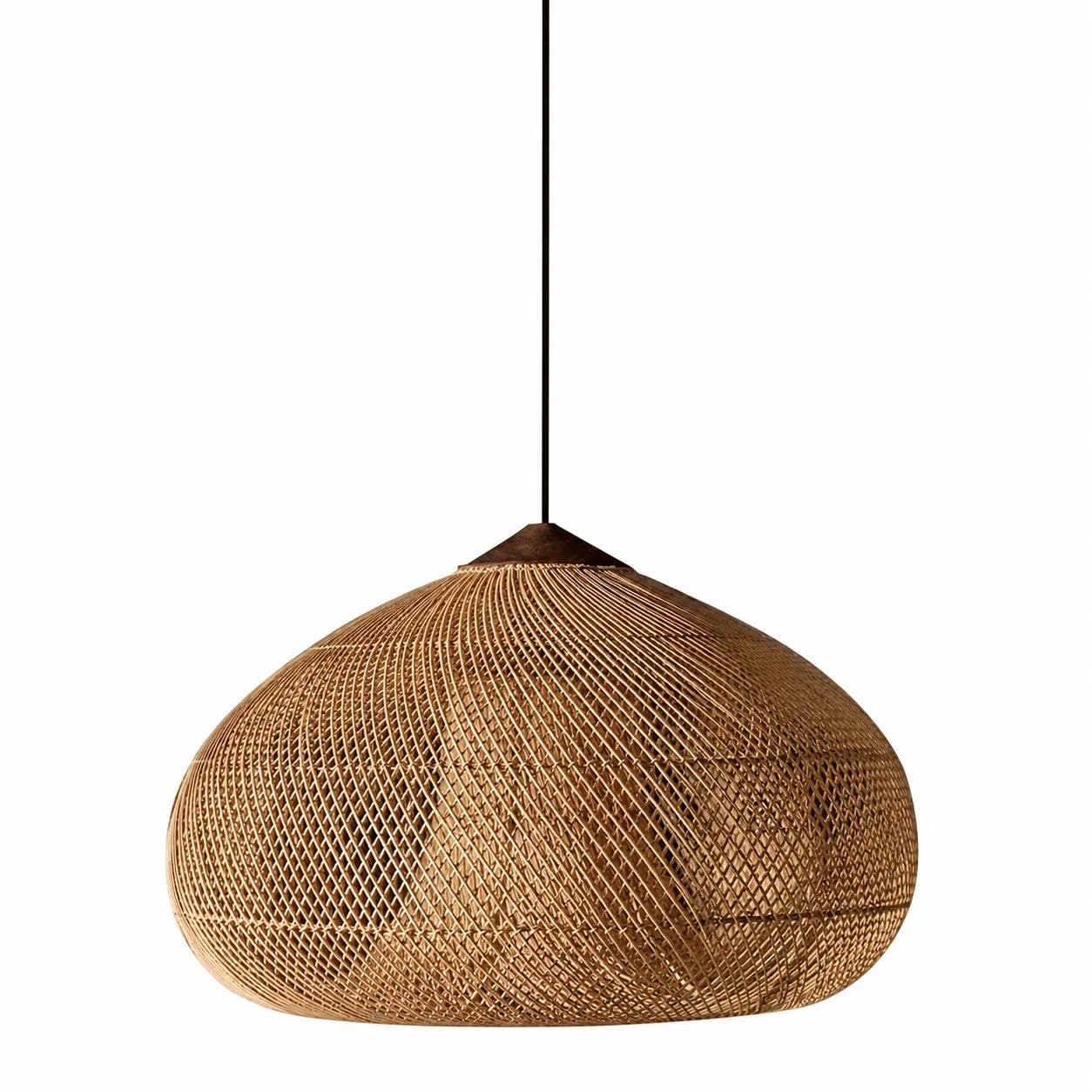 Bamboo Chandelier for Dining Room, Hand-Woven Rattan Pendant Light with Wicker Basket Shade, Boho Farmhouse Hanging Lamp, E26/E27 Ceiling Fixture for Kitchen Island Bedroom Cafe
