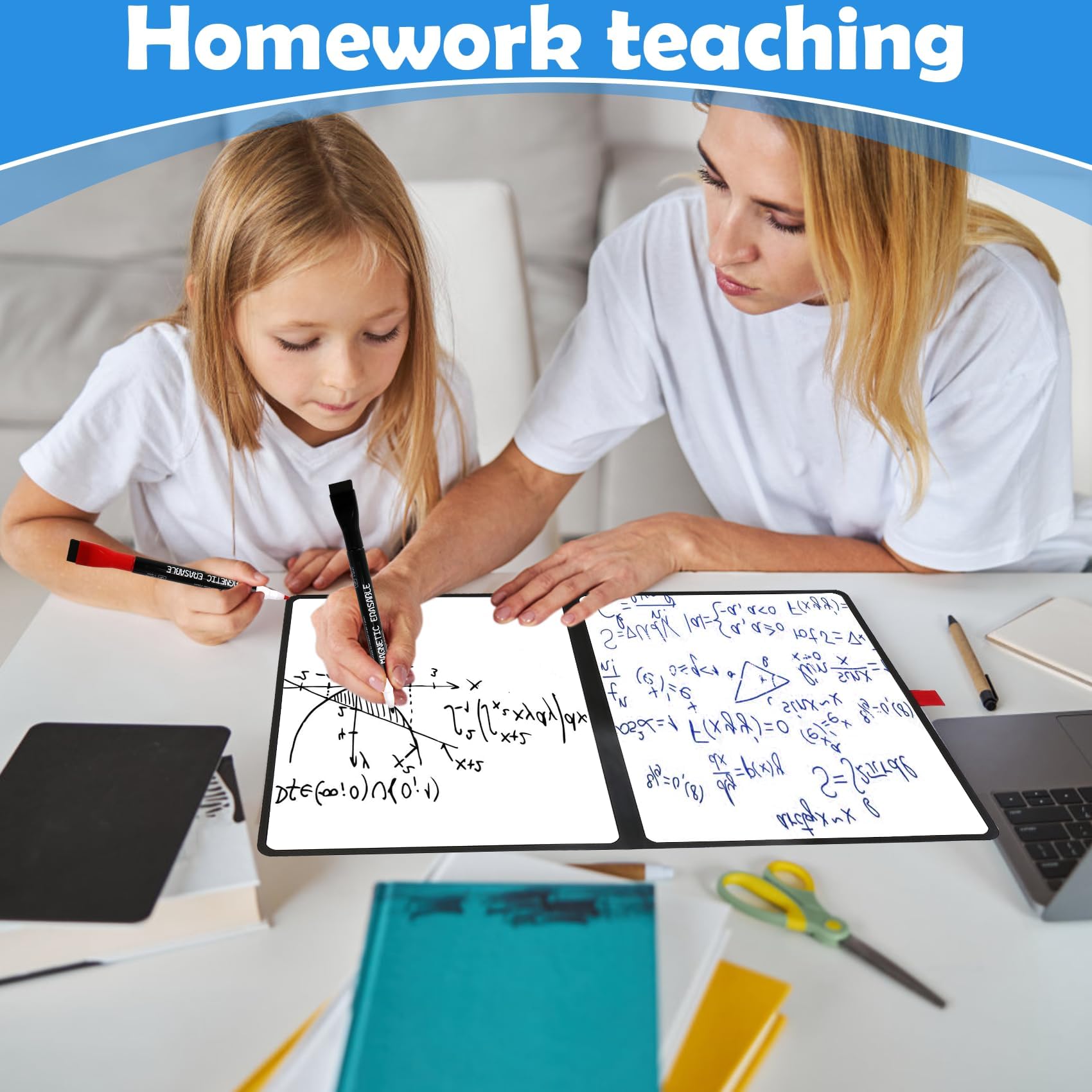 Doppelseitiges Whiteboard, 30,5 x 22,9 cm, ultradünn, tragbar, trocken abwischbar, mit 3 Markern und Anti-Ghosting-Oberfläche, magnetisch, faltbar, für Büro, Schule, Reisen, Heimschule (schwarz