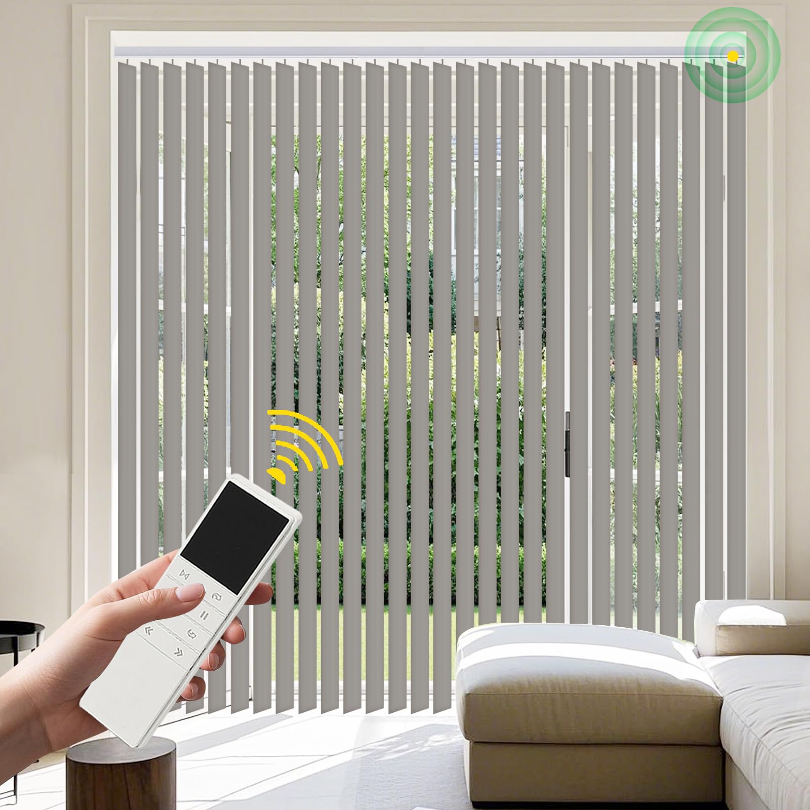 HousCa Mortorized Vertical Blinds, Custom Light Filtering Fabric Window Shades, Remote Control Patio Door Vertical Blinds for Sliding Glass Door, Home, Indoor Windows, Grey
