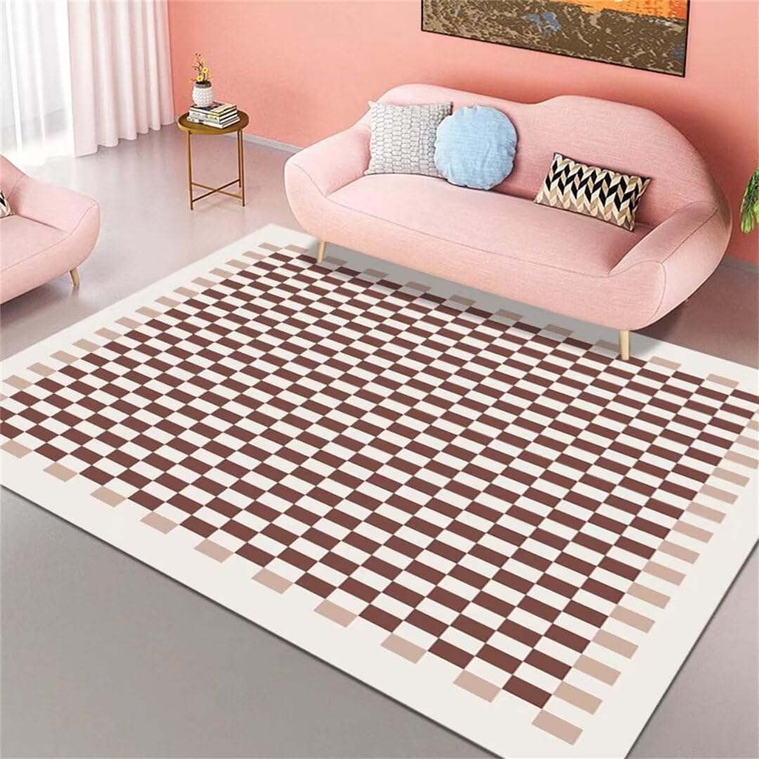 Tapis fille blanc 60x90cm petit tapis de canapé motif carré