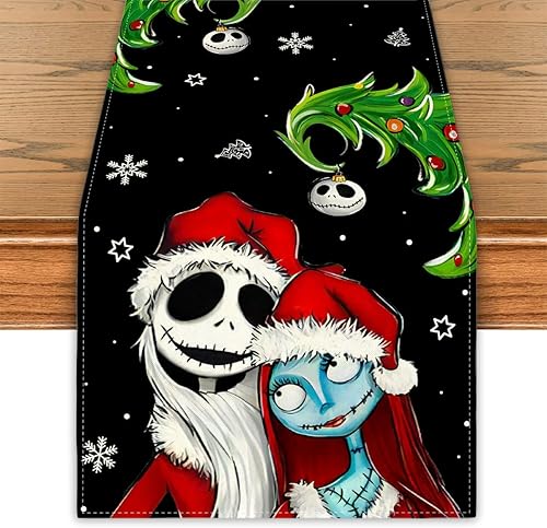 Miniatura 8 de Camino de mesa de Navidad, mantel de Halloween, Pesadilla del antes de Navidad, decoración navideña de Jack y Sally para fiesta en el hogar