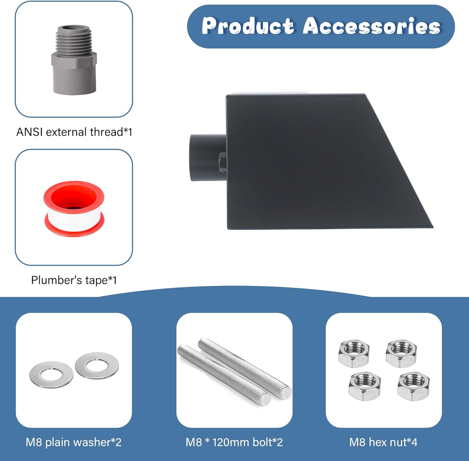 6" Square Waterfall Spout - Premium 316 Stainless Steel Scupper Spillway - Outdoor Water Spout for Pools, Ponds, Fountains & Water Walls (Black)