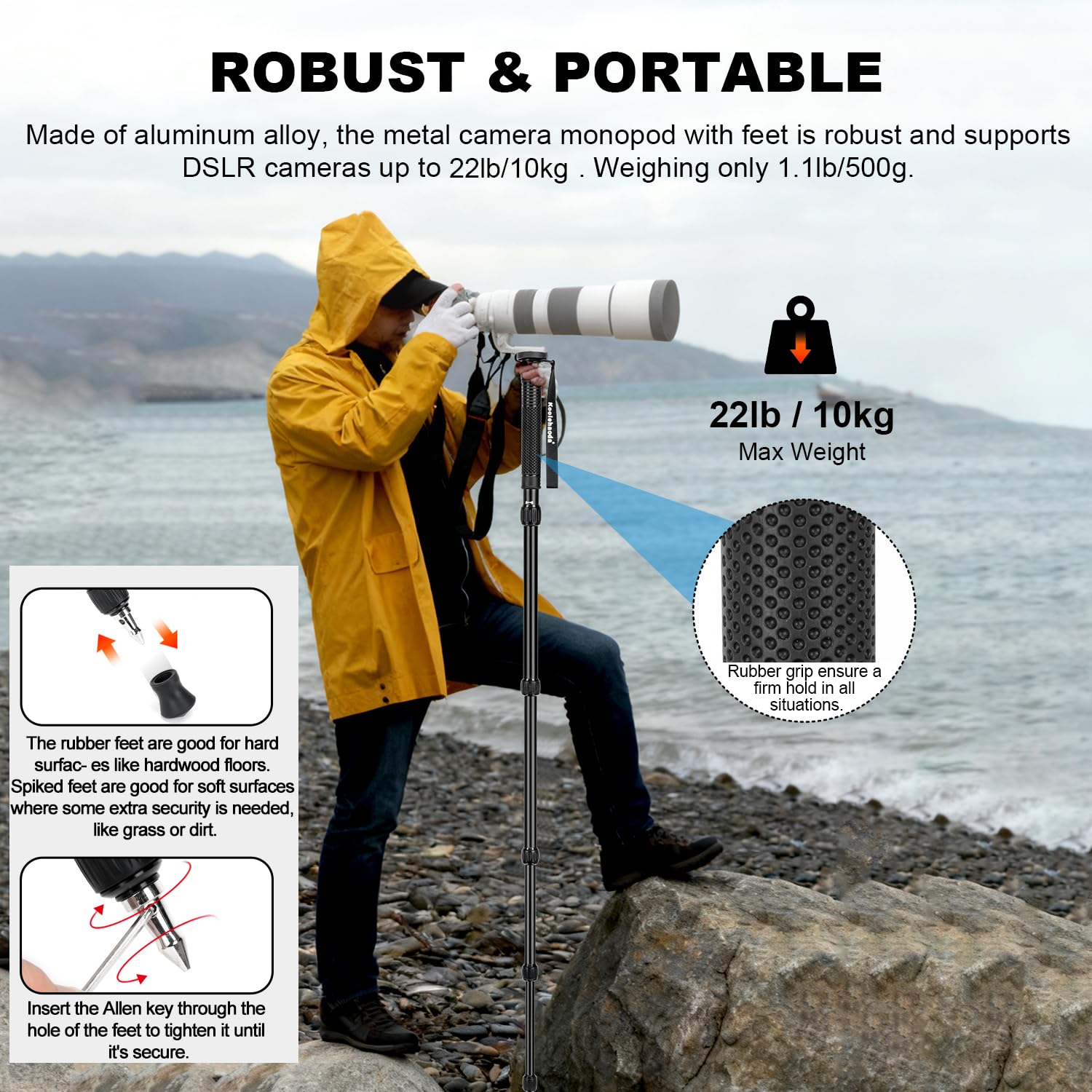 koolehaoda Monopiede per fotocamera, portatile, in alluminio, per fotografia, pieghevole, solo 43,2 cm, compatto da viaggio, per fotocamere mirrorless e DSLR, facile da trasportare, 6 sezioni fino a
