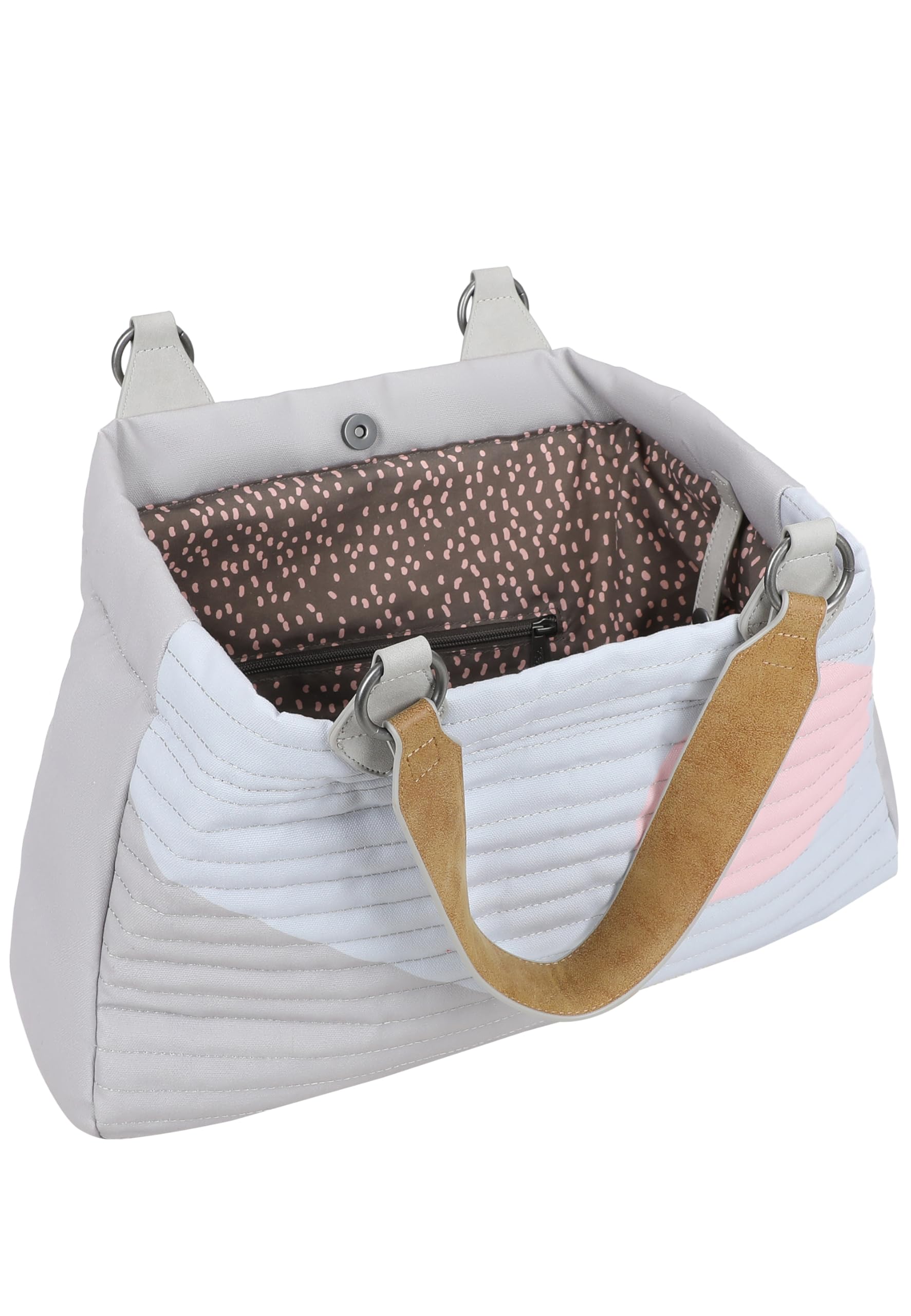 Fritzi Izzy Medium Limited Shopper Canvas Damen Handtasche Steppung Print Sommer Festival City Tasche 29 x 42 x 15 cm - Pastellrosa, Hellgrau