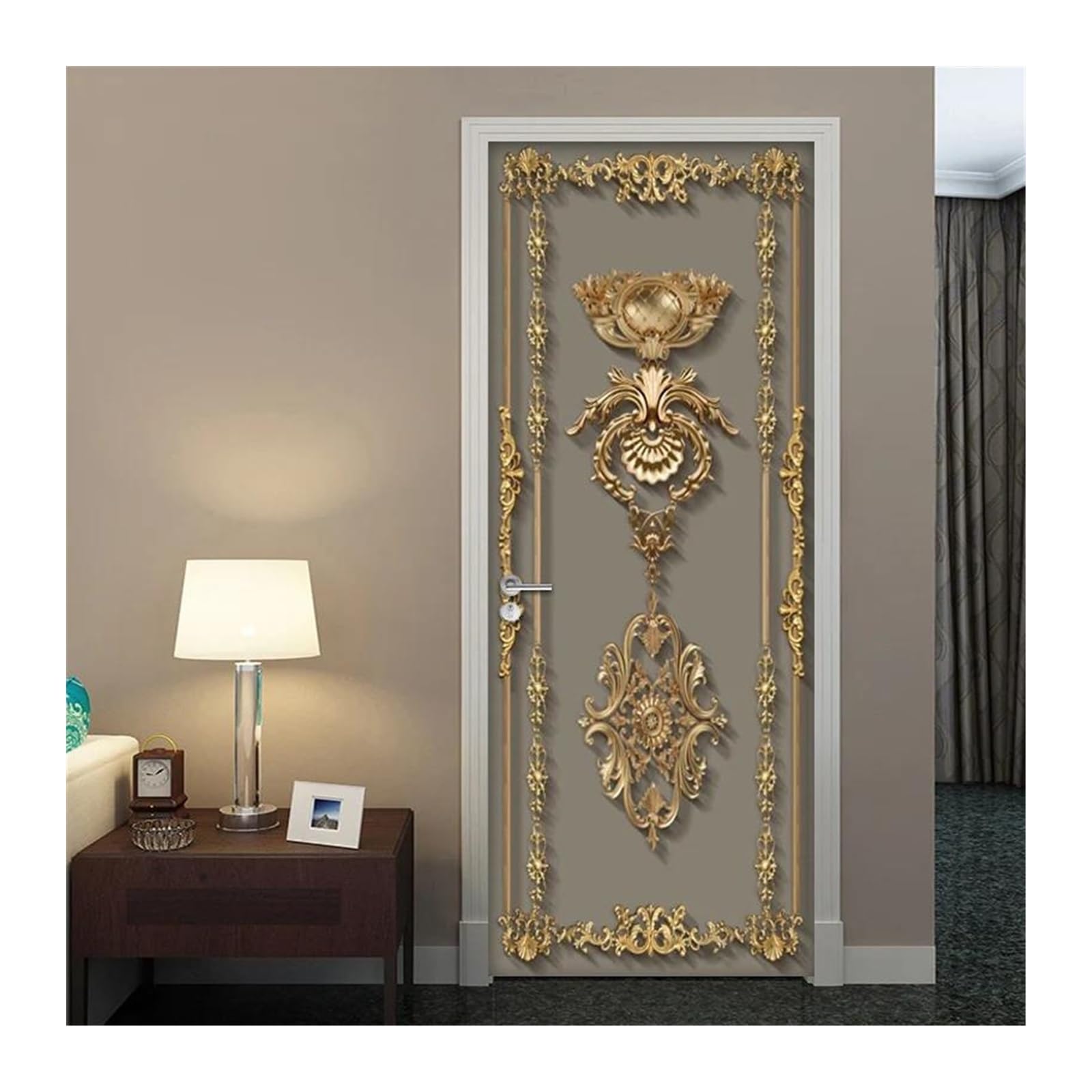 Sticker autocollant de porte pour cacher les rayures, papier peint 3D or