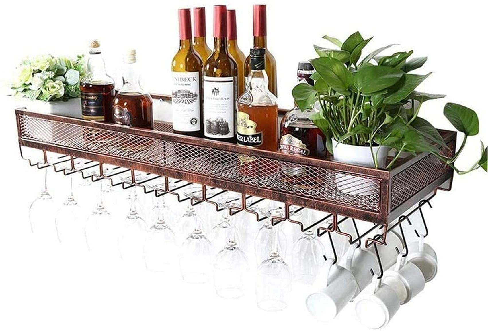 Weinregale Wandhalter Metall Vintage | Weinflaschenhalter freistehend | Hängender Weinglashalter | Rustikaler Weinhalter Wandmontierter Weinkühler Weinständer Weinschrank Wein G,Bronze,120c