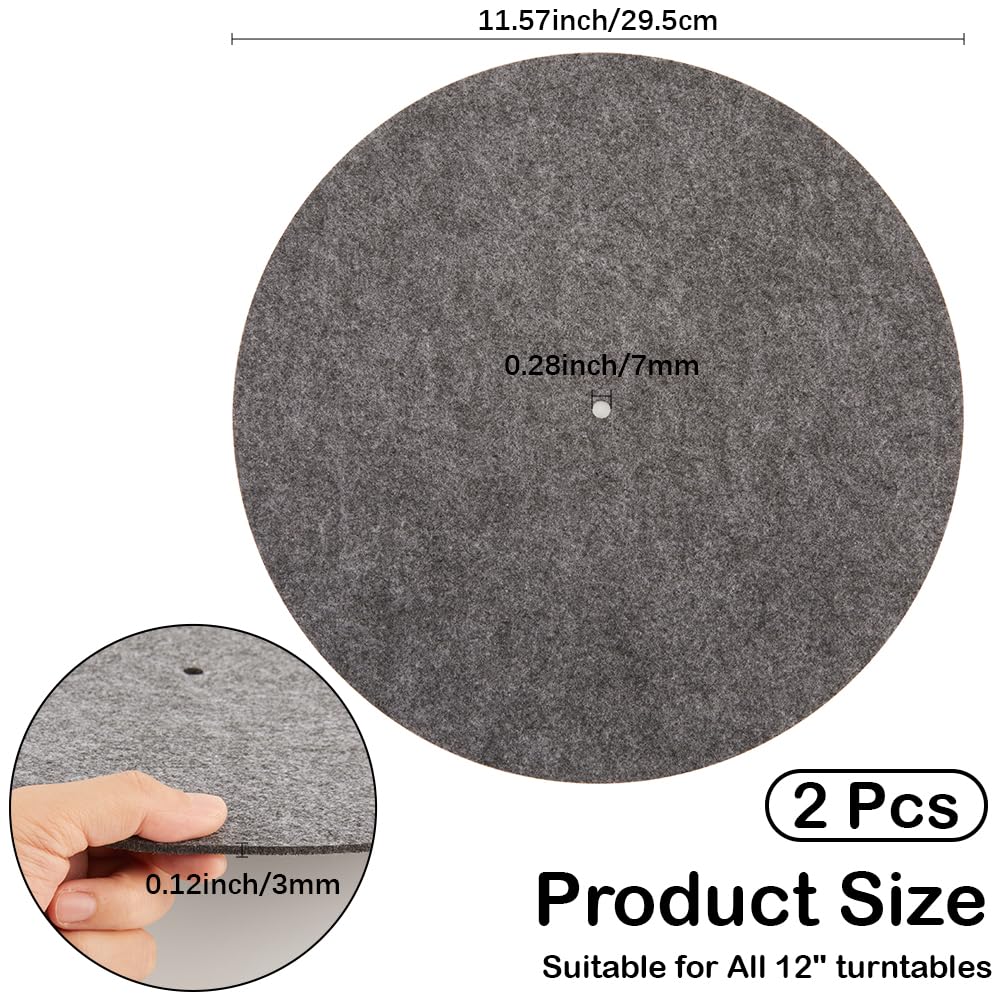 CRASPIRE 2Pcs Vinyl Record Felt Pad Turntable Platter Mat 11.6 Inch Gray Anti Slip Anti Static Flat Round Disc Protective Wool Player Slipmat Mats for Damped Resonance Cleaner Audio Output Home - Image 3