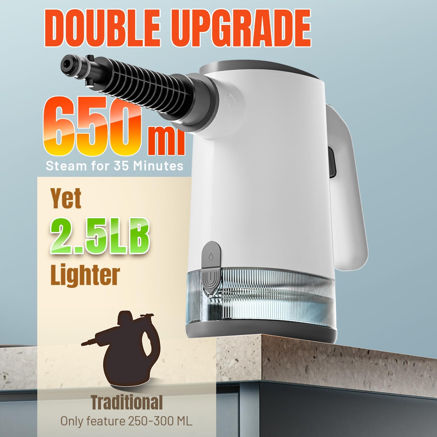 Handdampfreiniger, Dampfreiniger, 650ML Wassertank Dampfreiniger und 11-teiligem Zubehör-Set zum Entfernen von Schmutz und Fett