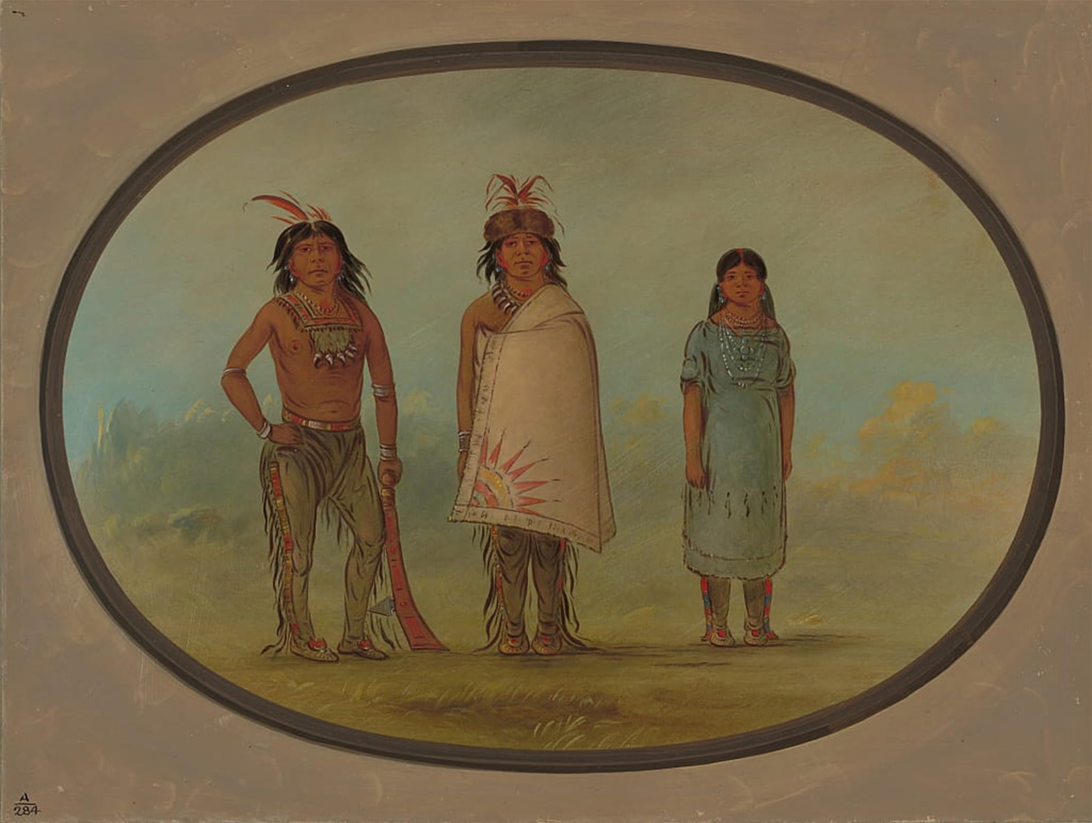 ARTXLXXBN Famous Prints Artwork Pictures Poster Painting Art Two Chippewyan Warrioriess and a Woman by George Catlin Artwork Landscape Pictures for Home Decor 60x90cm