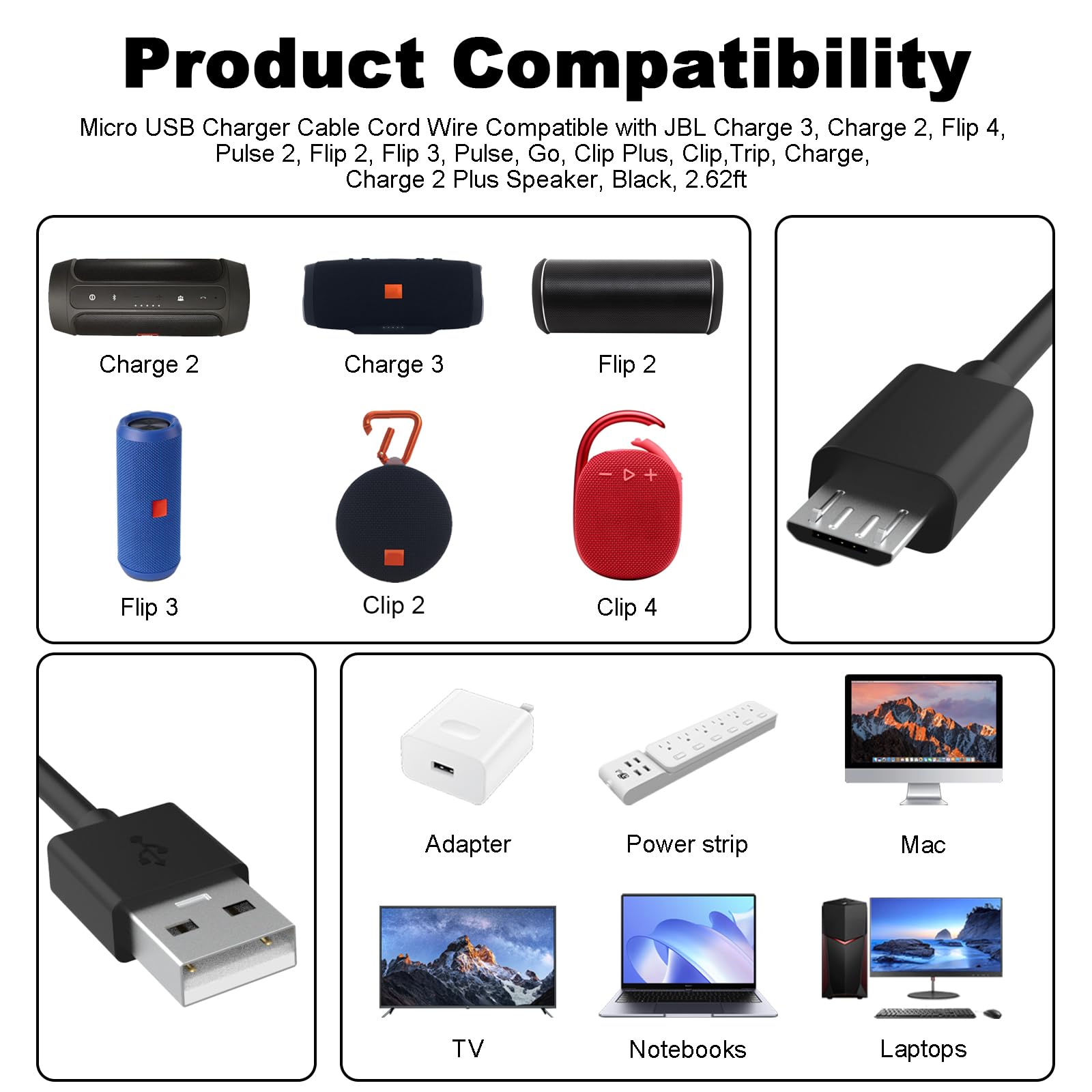 Amazon.com: Micro USB Charger Cable Cord Wire Compatible with JBL