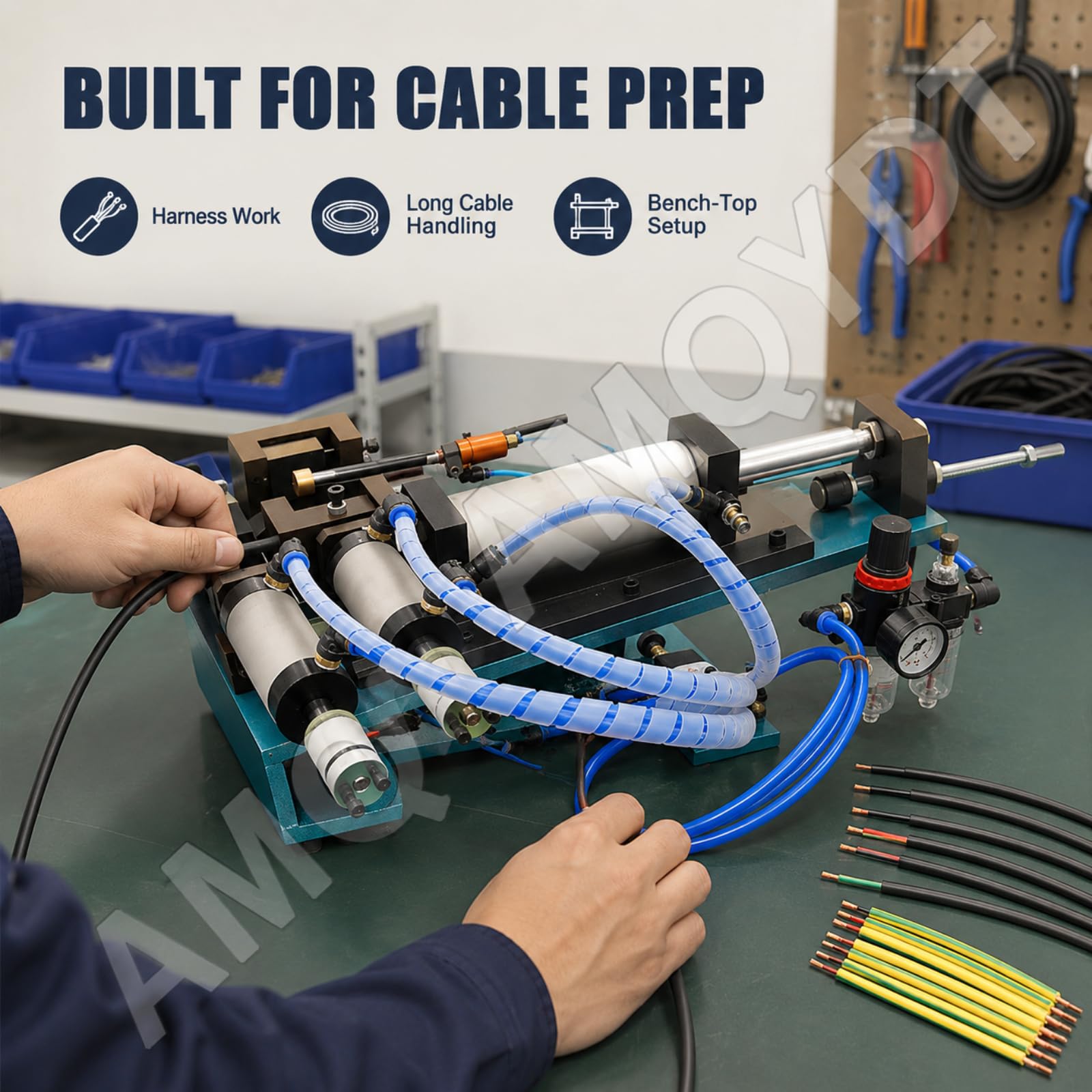 Máquina Neumática Pelacables, Máquina Manual Pelacables Neumática con Espaciado De Cuchillas Ajustable, Cilindro De Doble Efecto Y Tuerca Ajustable para Cables De Cobre Aislados.