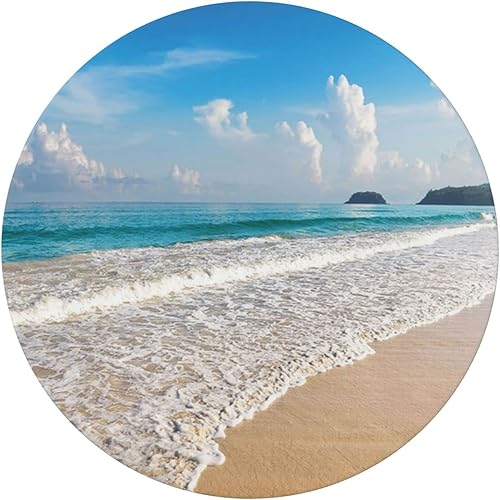 Miniatura 3 de Mantel redondo de playa, cocina, comedor o exterior, impermeable y lavable, mantel redondo con bordes elásticos, azul azul almendra azul marino y